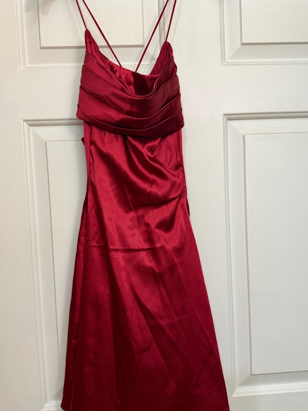 Lucy in the Sky Red Satin Cowl Midi Dress